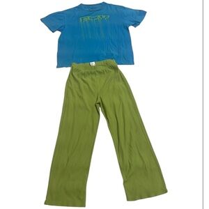 Fox racing motocross short sleeve top L green pajama bottoms vintage boys 10 12